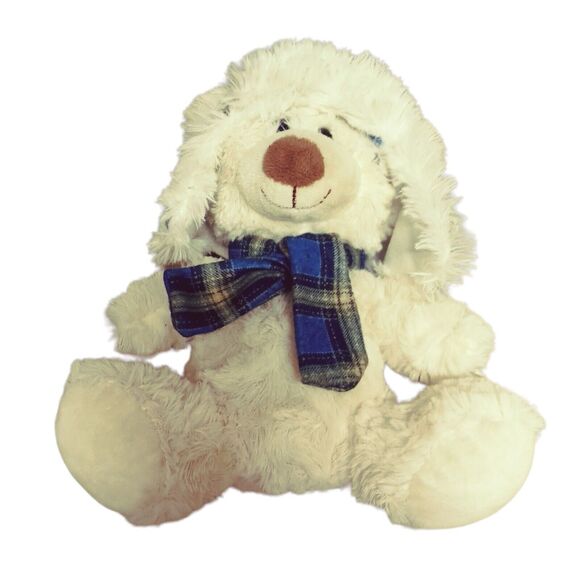 Plush Winter Teddy Bear Blue Plaid Trapper Hat Scarf Stuffed Animal 8" Holiday - Picture 13 of 16